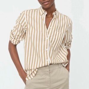 J. Crew Women's Cotton Sustainable Tan and White Striped Button-Down Shirt 12